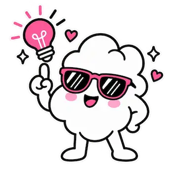Mascota de PinkCotufa con una bombilla de idea